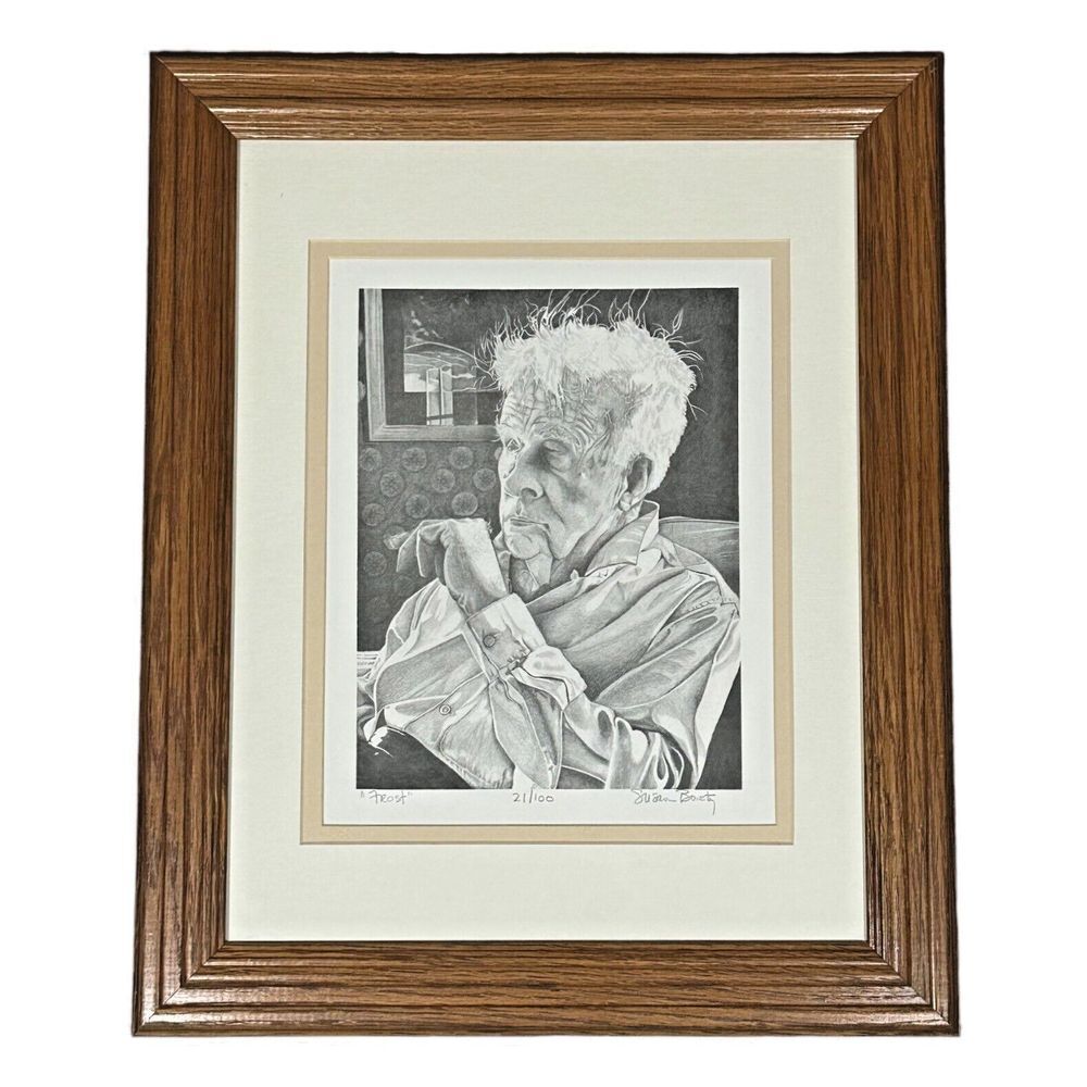 ROBERT FROST Susan Bortz Framed 1993 Sketch Lithograph Pencil Signed COA 21/100